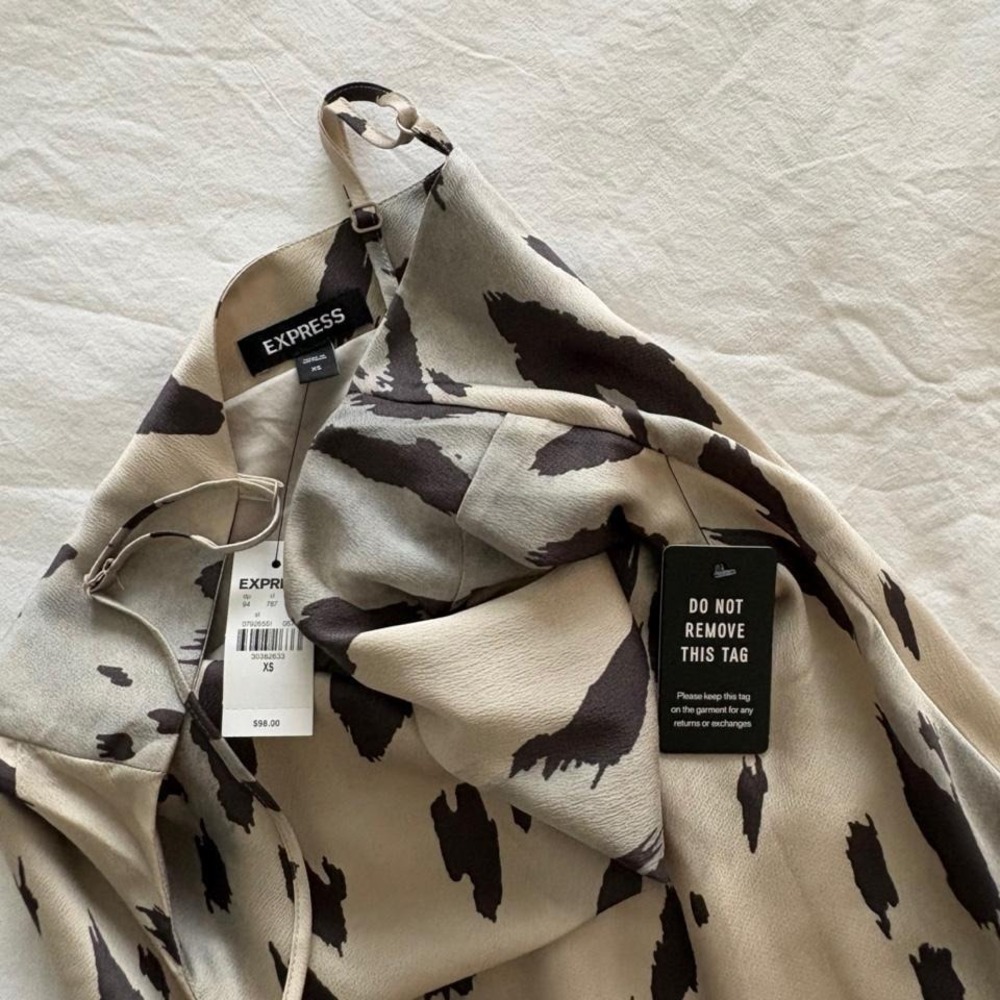 NWT Express Satin Cowl Neck Abstract Leopard Print Midi Dress XS - Picture 6 of 7